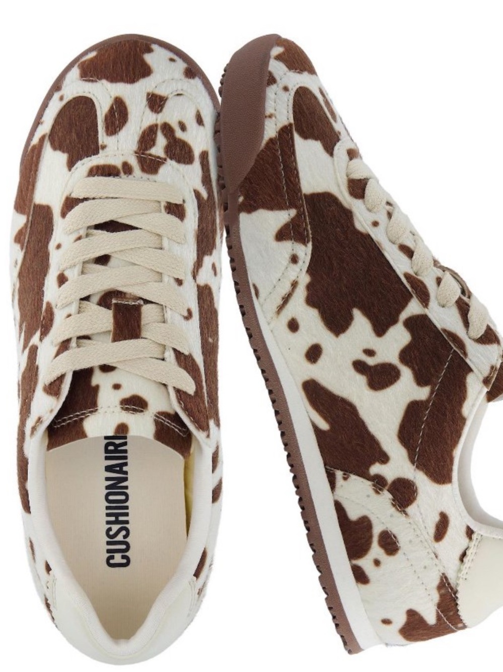 Cushionaire Women’s Cow-Print Brown & White Athletic Sneakers